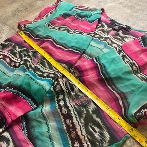 forever 21 vintage y2k aztec print teal and pink button up v neck top size small